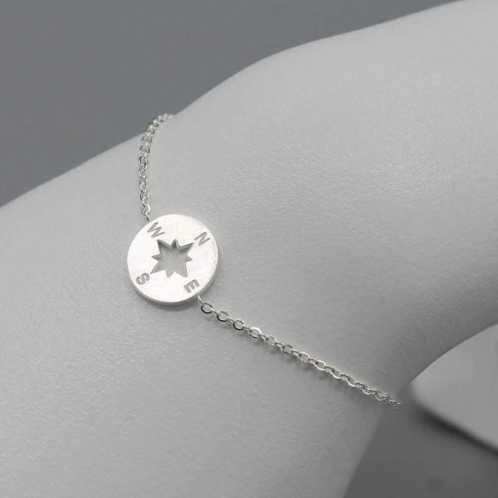 Compass travel adventure silver tone bracelet